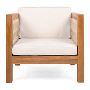 Noble House outdoor club arm chair with rope armrests and cushioned seat, perfect for patio or garden seating.