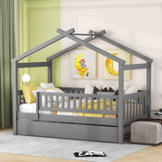 DreamHaus Creativity House Bed with twin size trundle, featuring playful house design and sturdy frame, perfect for kids' bedrooms.