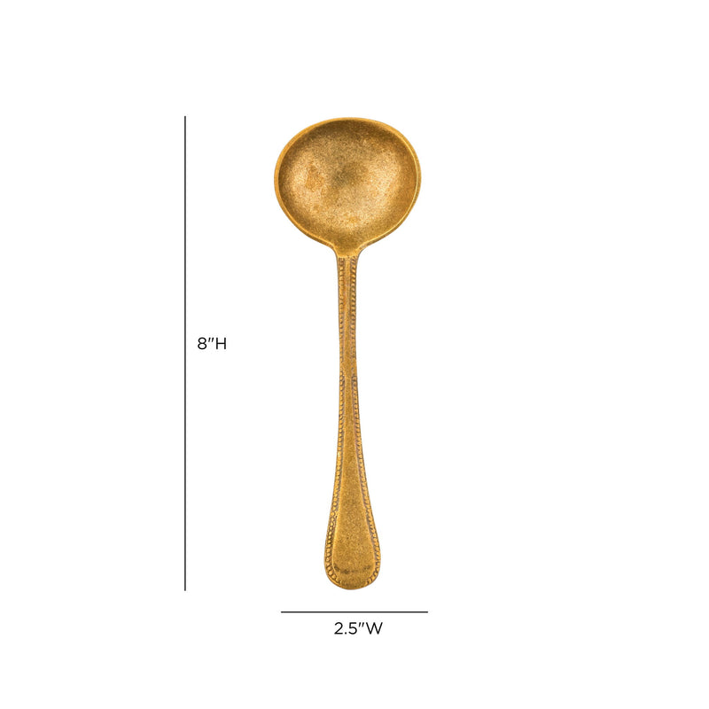 Large brass serving spoon from the Anuja flatware set by TOV Furniture, featuring a sleek, polished brass finish.