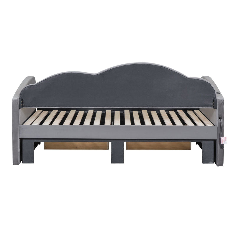 Upholstered Daybed With Cloud-Shaped Backrest, Trundle & 2 Drawers And USB Ports - R&R Furniture Gallery (Fountain Valley, CA)
