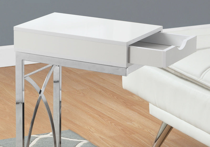 Accent Table, C - Shaped Glossy Contemporary & Modern - White - R&R Furniture Gallery (Fountain Valley, CA)