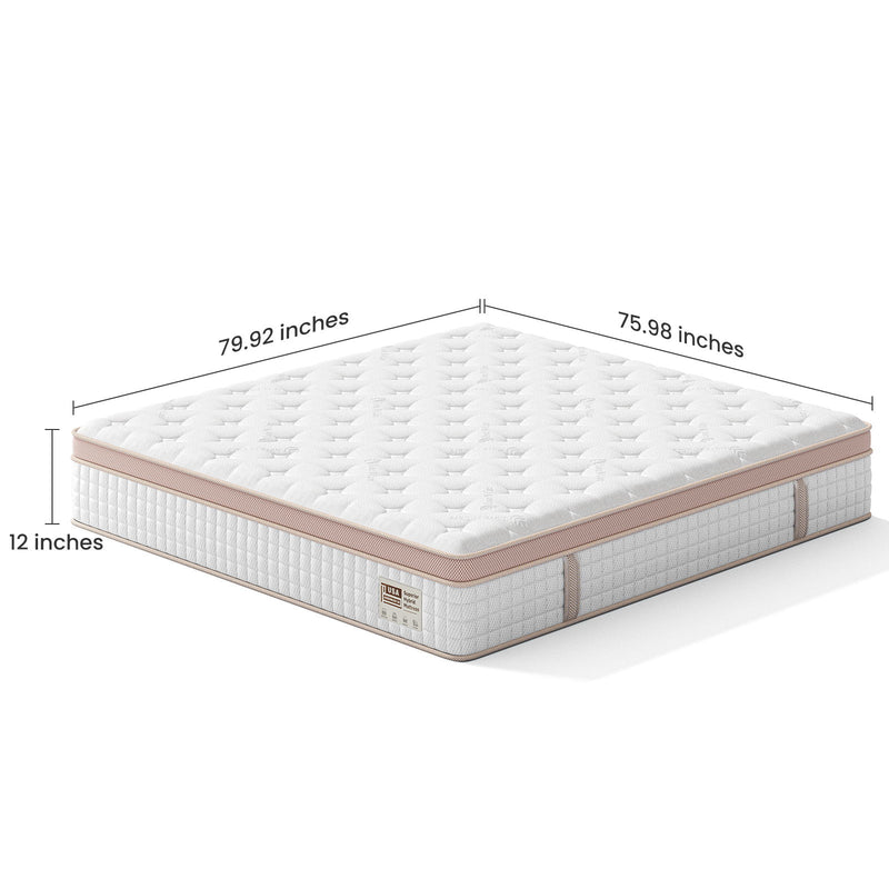 12" King Size Firm Hybrid Mattress, Gel Memory Foam & Pocket Springs, Pressure Relief, Motion Isolation, Ergonomic Bed - White - R&R Furniture Gallery (Fountain Valley, CA)