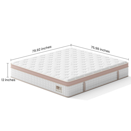 12" King Size Firm Hybrid Mattress, Gel Memory Foam & Pocket Springs, Pressure Relief, Motion Isolation, Ergonomic Bed - White - R&R Furniture Gallery (Fountain Valley, CA)