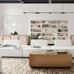 Cara 3-Piece Square Modular Lounger in Ivory Boucle Fabric w/ Moveable, Non-Skid Backrest