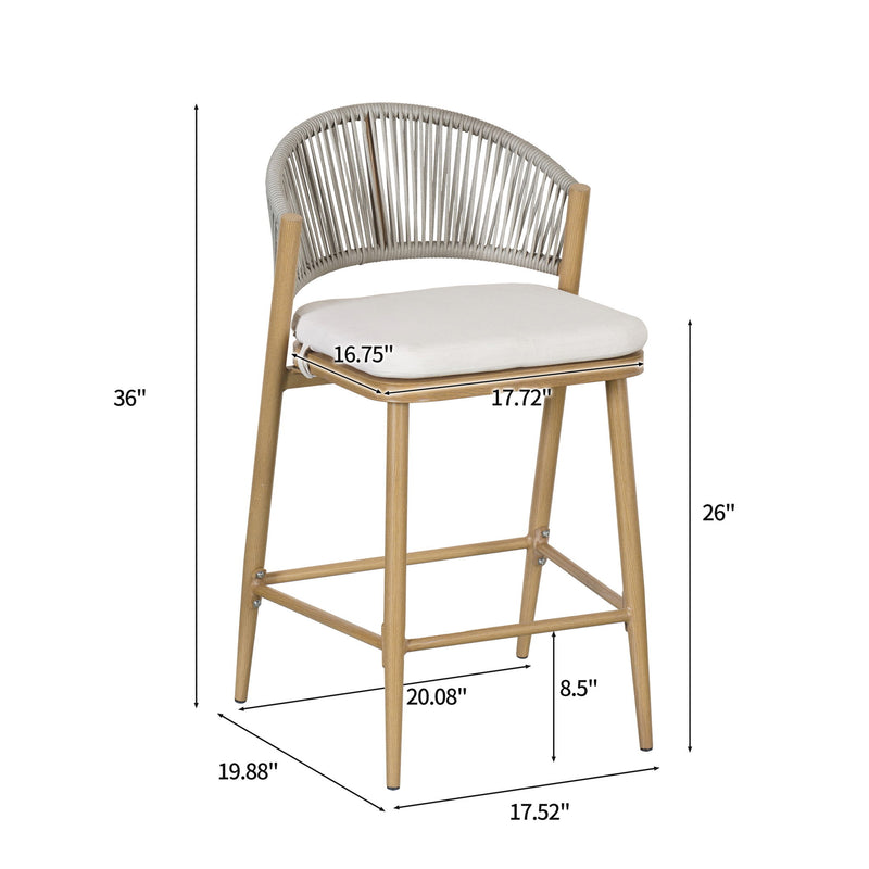 Outdoor 26" Counter Height Metal Frame Counter Stools With Scallop Shaped Backrest & Water Resistant Cushions - R&R Furniture Gallery (Fountain Valley, CA)