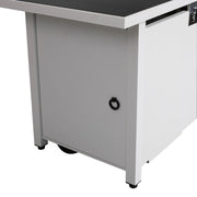 Outdoor fire pit table with lid in black and white, featuring a sturdy surface and stylish design by LSI Patio Furniture.