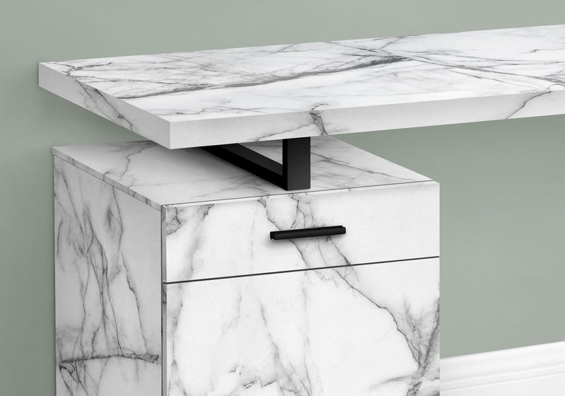 Computer Desk, Home Office, Laptop, Left, Right Set-Up, Storage Drawers, Work, Marble Look Laminate, Contemporary, Modern - White - R&R Furniture Gallery (Fountain Valley, CA)
