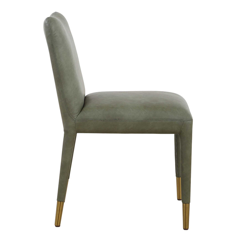 Pair of Uttermost Conifer dining chairs with wooden legs and upholstered seats, set of two for stylish dining room decor.