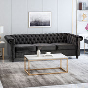 Noble House Chesterfield style 3-seater sofa with deep button tufting, featuring plush upholstery and classic stationary design.