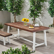 Noble House Equilibrium outdoor dining table with wooden frame and slat top for garden or patio seating.