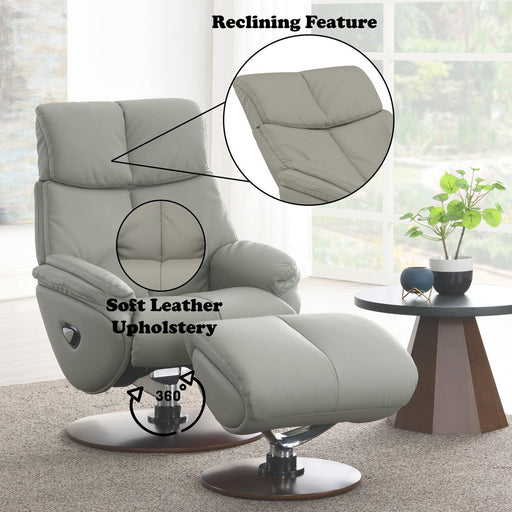 Kandoro - Motion Accent Chair With Swivel & Ottoman - Gray Leather & Brown Base - R&R Furniture Gallery (Fountain Valley, CA)