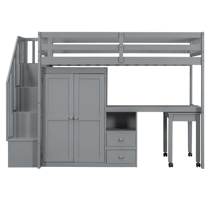 Loft Bed With Stairs, Bookshelf, Drawers, Desk & Wardrobe, Space Saving Multifunctional Furniture - R&R Furniture Gallery (Fountain Valley, CA)