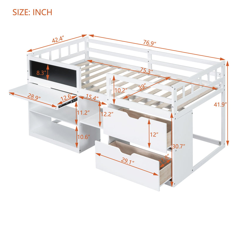 Low Loft Bed With Rolling Desk, Shelf And Drawers - R&R Furniture Gallery (Fountain Valley, CA)