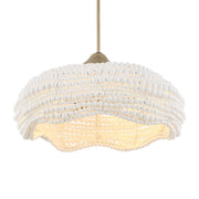 White Biddeford 5-light beaded pendant light by Uttermost, hanging with clear cords and intricate beaded design.