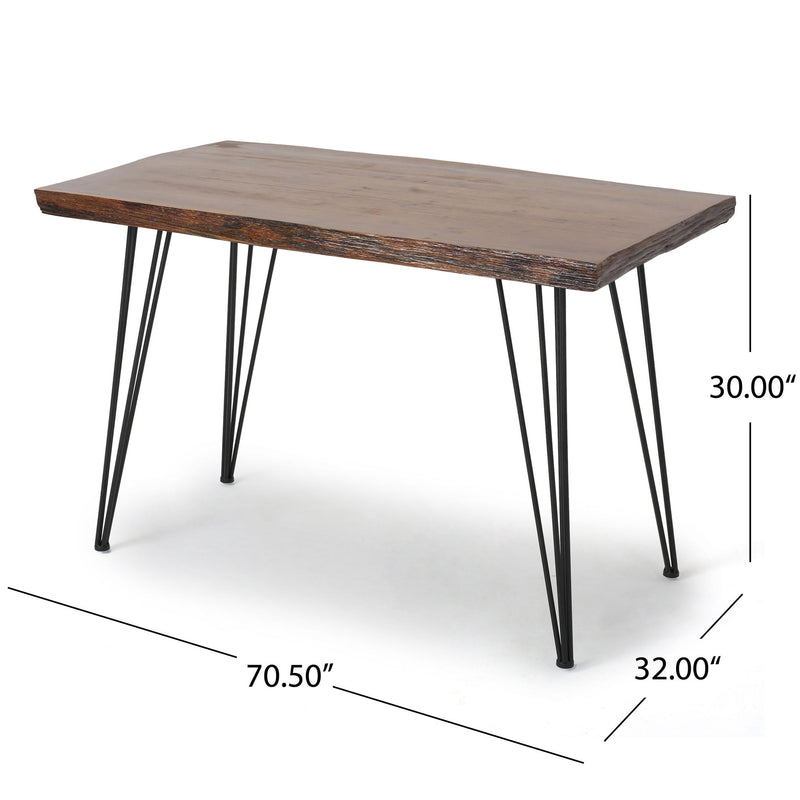 Modern industrial faux live edge dining table with hairpin legs by Noble House, showcasing natural wood finish and sleek design.