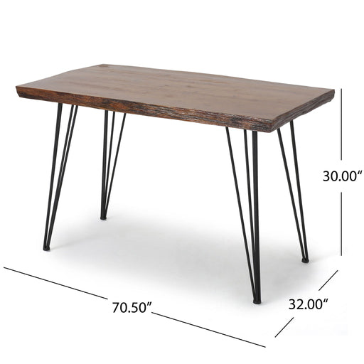 Modern industrial faux live edge dining table with hairpin legs by Noble House, showcasing natural wood finish and sleek design.