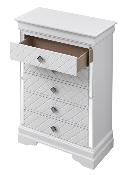 Silver Champagne Verona accent chest by Glory Furniture with sleek design and modern hardware, ideal for stylish storage.