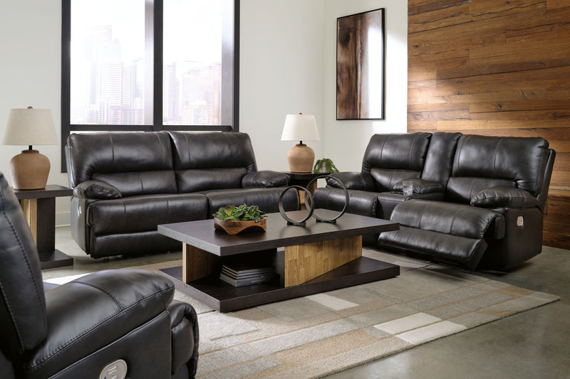 Signature Design by Ashley Mountainous reclining sofa and loveseat set in a modern living room with plush fabric and contemporary style.