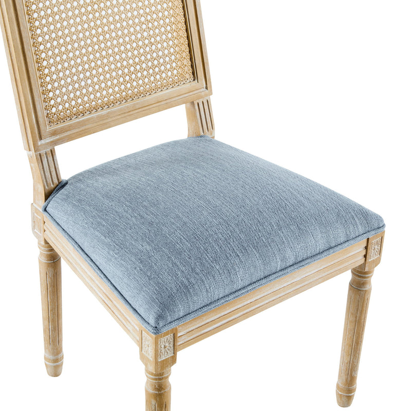 French Country Dining Chair With Rectangular Cane Backrest And Smooth Upholstered Seating - R&R Furniture Gallery (Fountain Valley, CA)