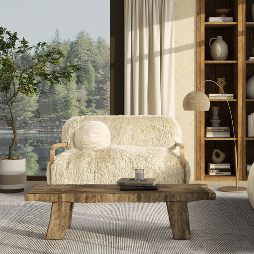 Enchante - Sheepskin Accent Loveseat - Taupe / Natural - R&R Furniture Gallery (Fountain Valley, CA)