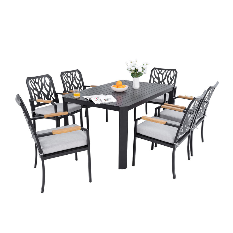 Outdoor Patio Furniture Dining Set With Sunbrella Fabric, Rectangular Table With Umbrella Hole - R&R Furniture Gallery (Fountain Valley, CA)
