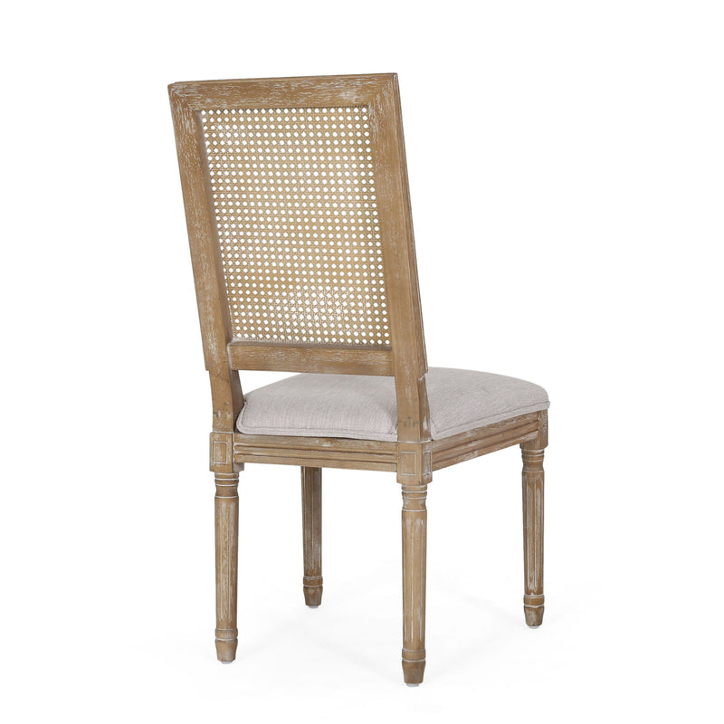 French Country Dining Chair With Rectangular Cane Backrest And Smooth Upholstered Seating - R&R Furniture Gallery (Fountain Valley, CA)