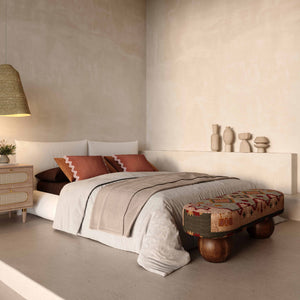 Rizi - Textured Wool Upholstered Bench - Beige / Blue - R&R Furniture Gallery (Fountain Valley, CA)