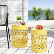 Noble House outdoor metal side table with a sleek S/2 end table design, featuring a sturdy metal frame and modern style.