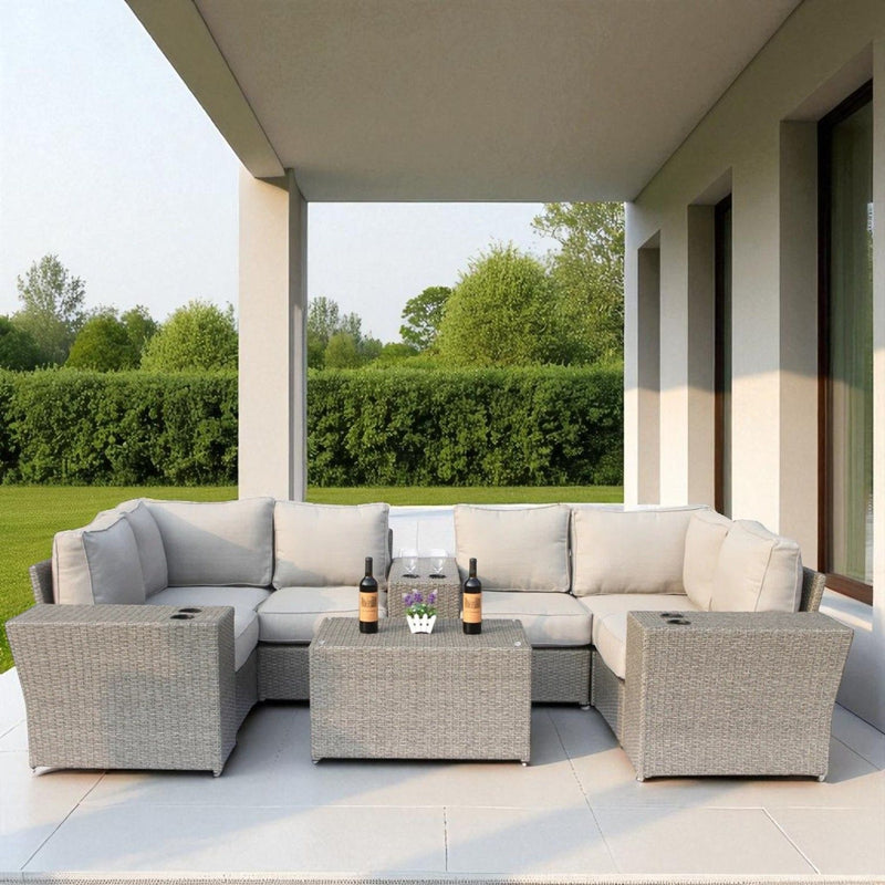 Wicker Outdoor Sectional With Weather Resistant Cushions And Table - R&R Furniture Gallery (Fountain Valley, CA)