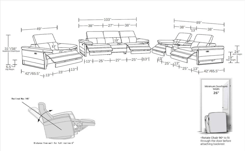 1246 - Modular Power Dual Reclining Sofa, Console Loveseat, And Chair Set With Power Headrests