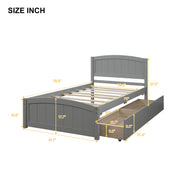 DreamHaus platform bed with headboard, footboard, and wood slat support, showcasing a modern wooden frame and sturdy construction.