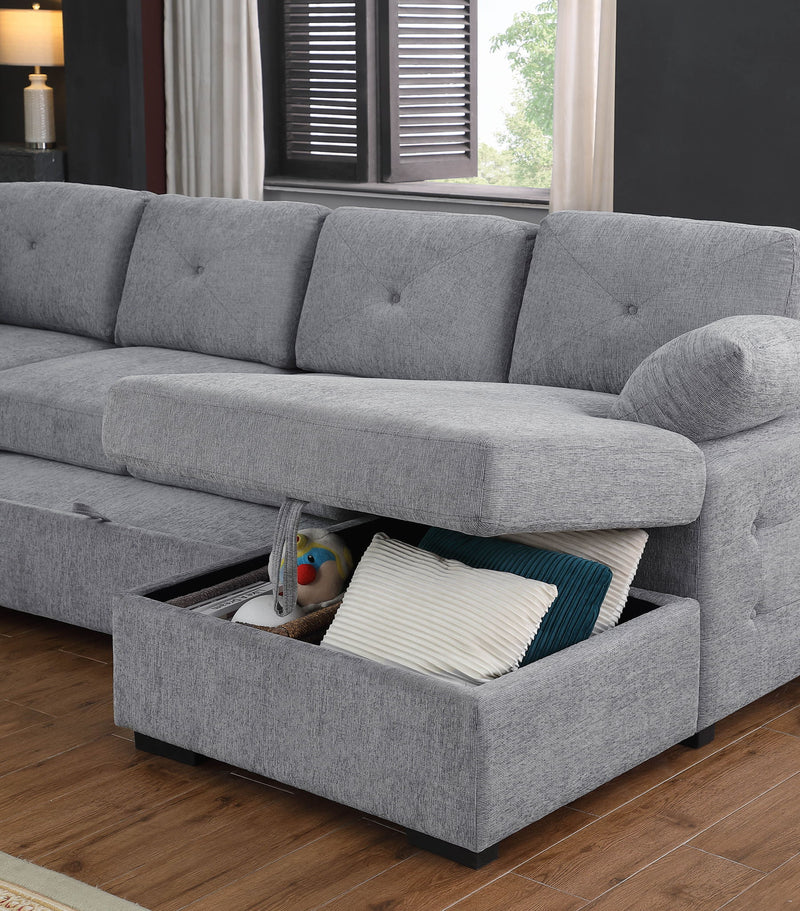Nyhan - Upholstered Corner Sectional With Pull Out Loveseat And Storaged Chaise - Light Gray - R&R Furniture Gallery (Fountain Valley, CA)