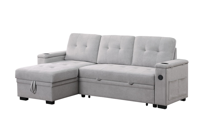 Ashlyn II - 84"W Woven Fabric Reversible Sleeper Sectional Sofa with Storage Chaise - R&R Furniture Gallery (Fountain Valley, CA)
