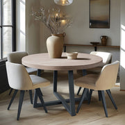 Round Dining Table With Wire Brushed Mindi Top And Mahogany Base - Wheat - R&R Furniture Gallery (Fountain Valley, CA)