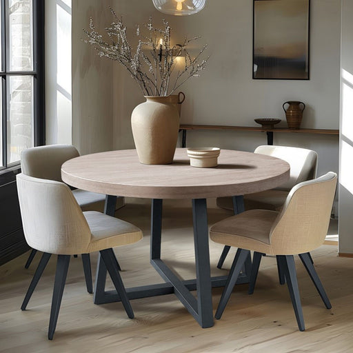 Round Dining Table With Wire Brushed Mindi Top And Mahogany Base - Wheat - R&R Furniture Gallery (Fountain Valley, CA)