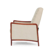Noble House mid-century modern fabric channel stitch wood pushback recliner in a stylish living room setting.
