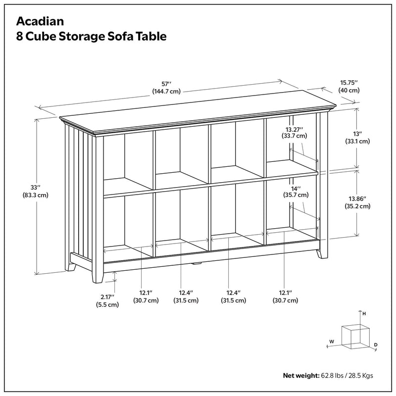 Handcrafted Acadian cube storage organizer by Simpli-Home featuring multiple open compartments for versatile storage.