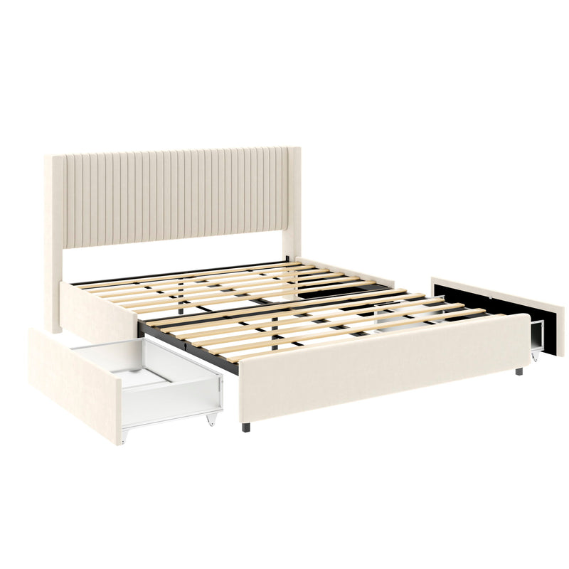 Anna - Upholstered Wingback Platform Bed With 4 Drawers Storage - R&R Furniture Gallery (Fountain Valley, CA)