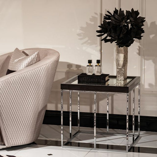 Carmela - End Table - Glossy Charcoal Sand - R&R Furniture Gallery (Fountain Valley, CA)