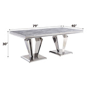 Satinka - Dining Table - Light Gray Printed Faux Marble Top & Mirrored Silver - R&R Furniture Gallery (Fountain Valley, CA)