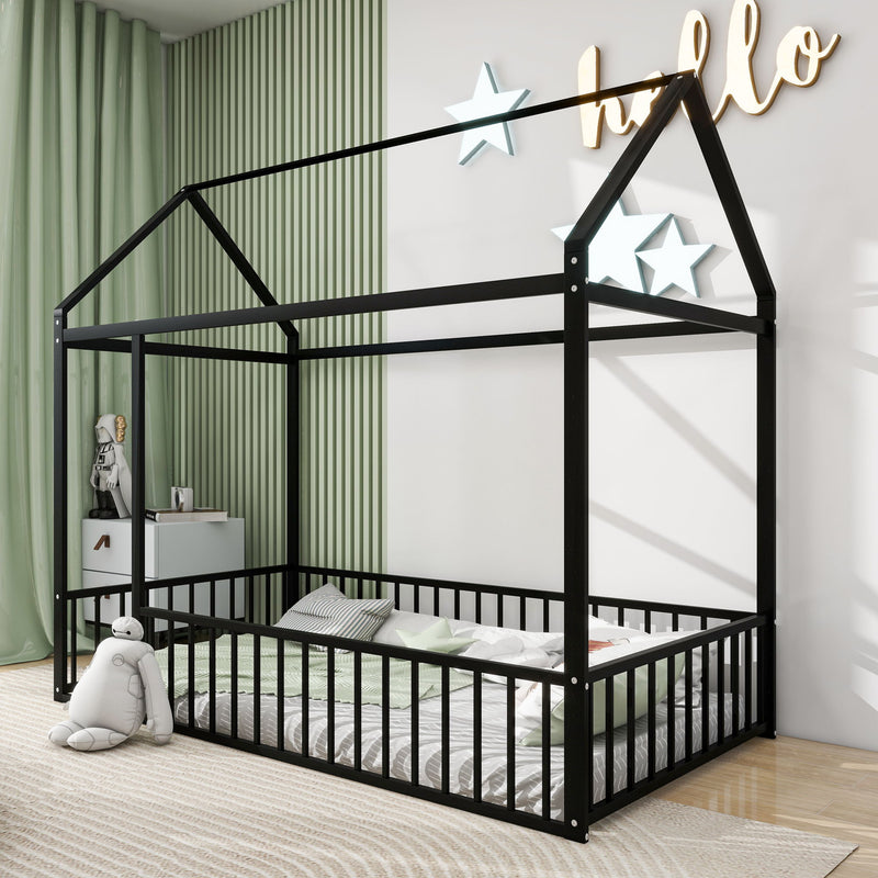 Metal Bed House Bed Frame With Fence - R&R Furniture Gallery (Fountain Valley, CA)
