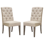 Set of Two Napa Tufted Dining Side Chairs in Sand Linen Fabric with Wood Legs in Grey Oak Finish by Diamond Sofa