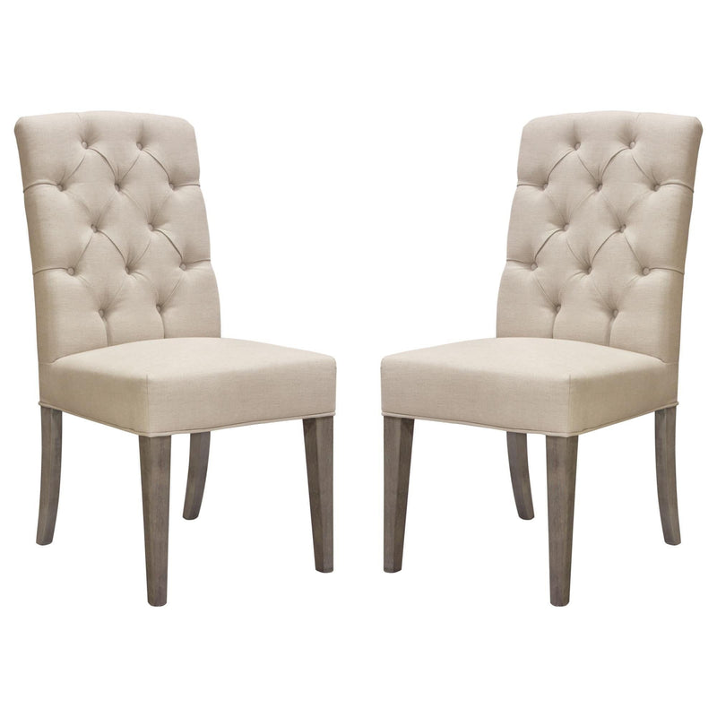 Set of Two Napa Tufted Dining Side Chairs in Sand Linen Fabric with Wood Legs in Grey Oak Finish by Diamond Sofa