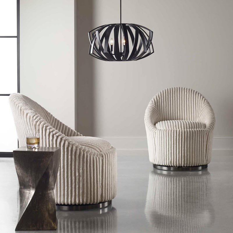 Uttermost Thales Geometric 3 Light Black Pendant Lighting with modern geometric design hanging from ceiling