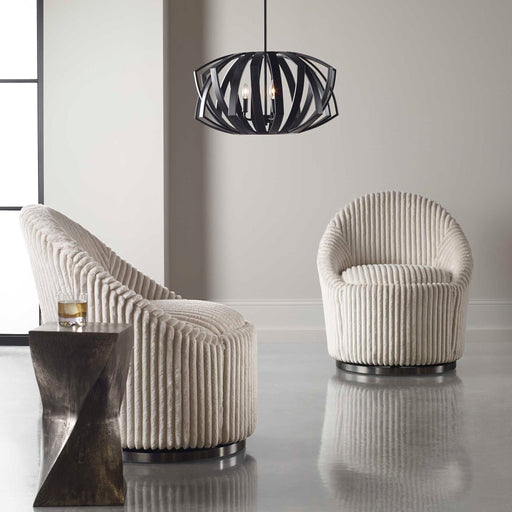 Uttermost Thales Geometric 3 Light Black Pendant Lighting with modern geometric design hanging from ceiling