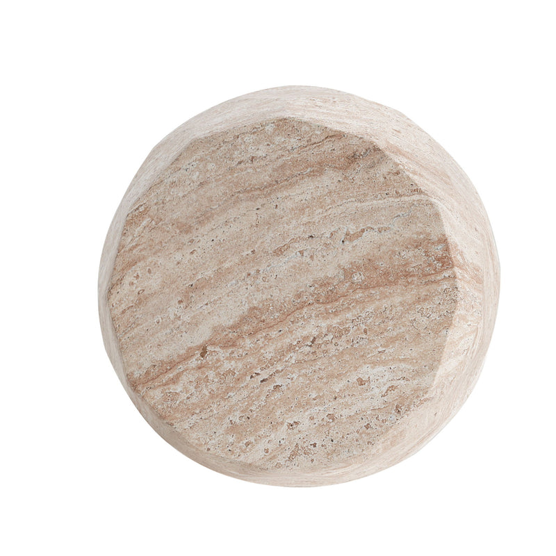 Beige travertine lightweight concrete side table by Noble House, suitable for indoor and outdoor use, with a sleek modern design.