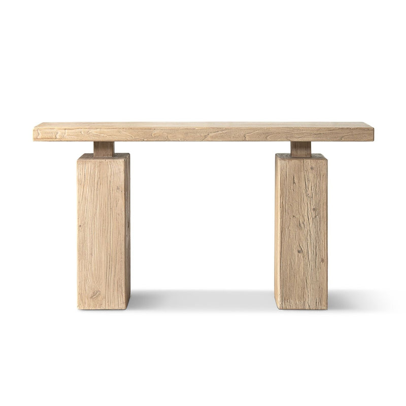 Jennifer Taylor Home Calder console table in natural wood finish, featuring a sleek, modern design for stylish entryway or living room decor.