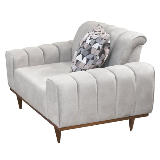 Balboa - Chenille Chair And A Half - Shell Gray / Warm Walnut - R&R Furniture Gallery (Fountain Valley, CA)