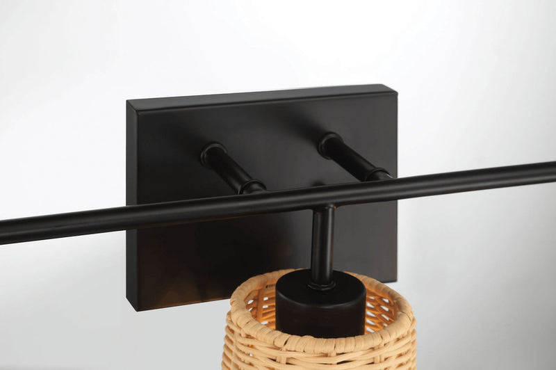 Moonlit - 3 Lights Wall Sconce With Shade, Bathroom Lighting Fixtures Over Mirror - Black / Rattan - R&R Furniture Gallery (Fountain Valley, CA)