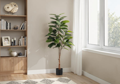 52" Tall, Artificial Plant, Rubber Tree, Indoor, Faux, Fake, Floor, Greenery, Potted, Real Touch, Decorative - Green / Black - R&R Furniture Gallery (Fountain Valley, CA)